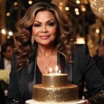 Birthday picture of Tina Knowles with a beautiful birthday cake